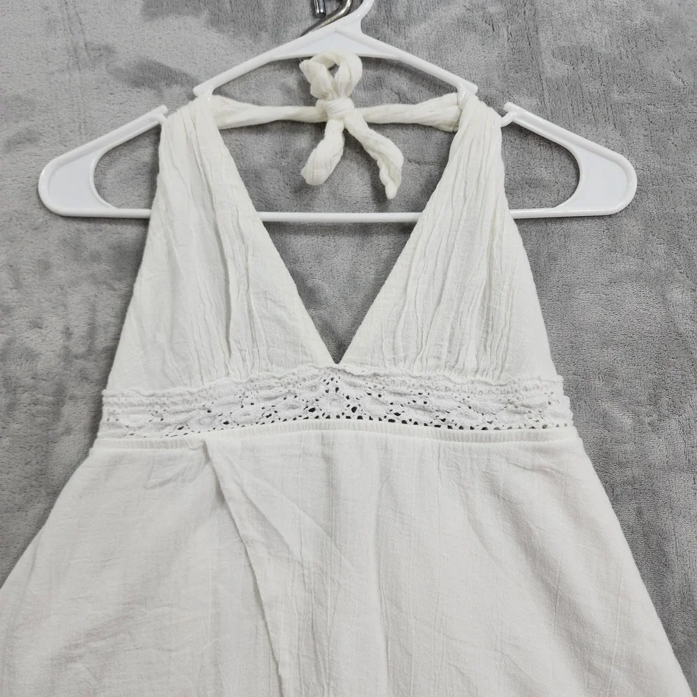 Becca By Rebecca V Swim Cover Up Womens M White Crochet Halter Tie Beach Cotton